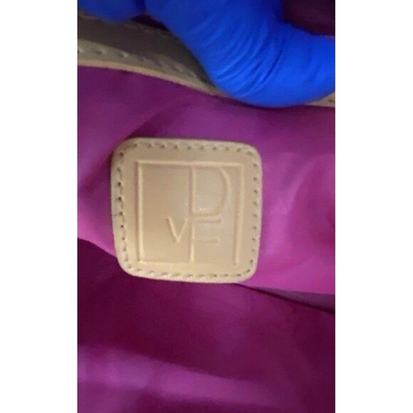 Authentic Diane Von Furstenberg DVF green Canvas Tan Leather Tote Bag Laptop - Picture 6 of 10